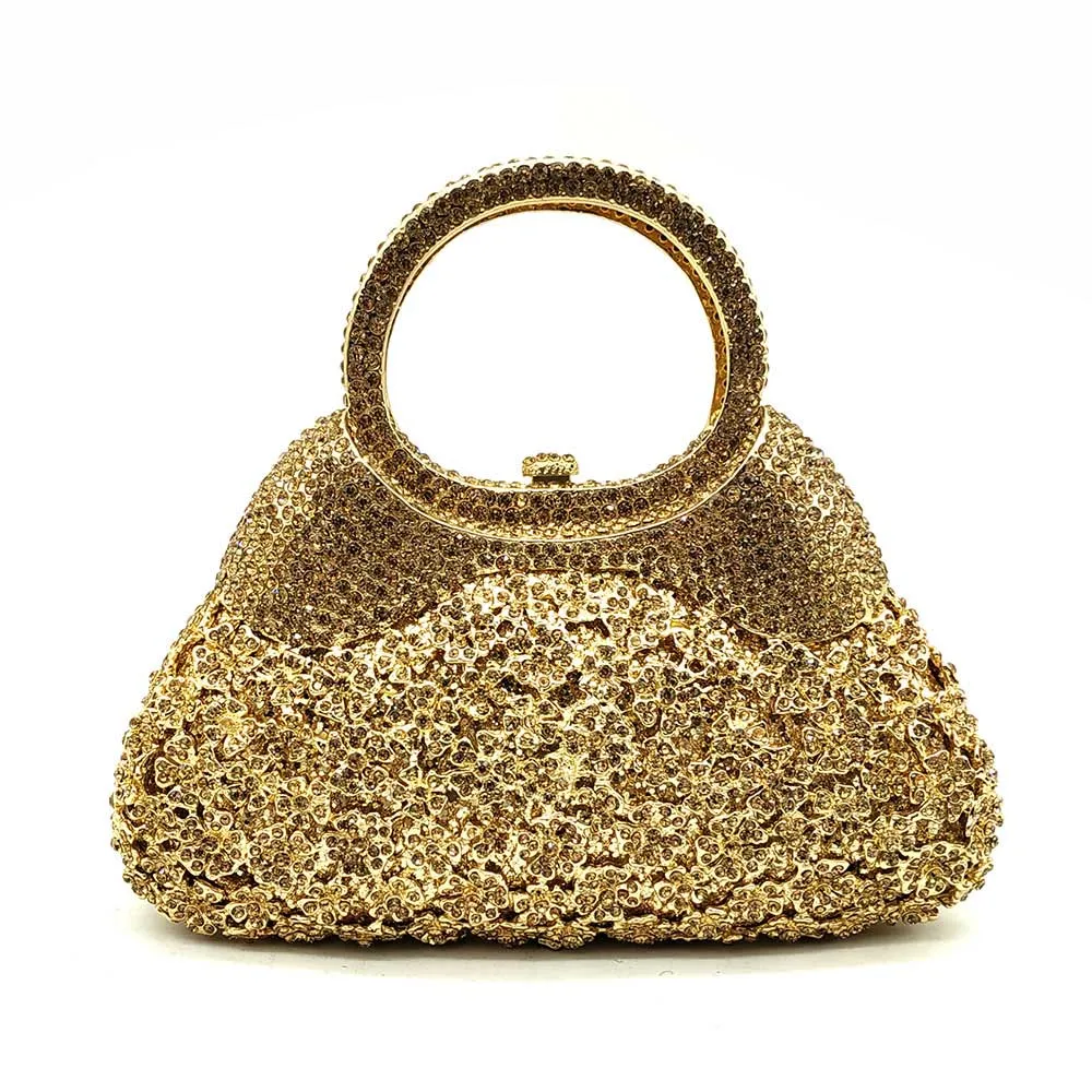 Boutique De FGG, золотой вечерний минодьер, женский клатч с кристаллами, сумочка с верхней ручкой, металлический бриллиант, свадебная сумка, вечерние сумочки для коктейлей - Цвет: Gold Crystal bag