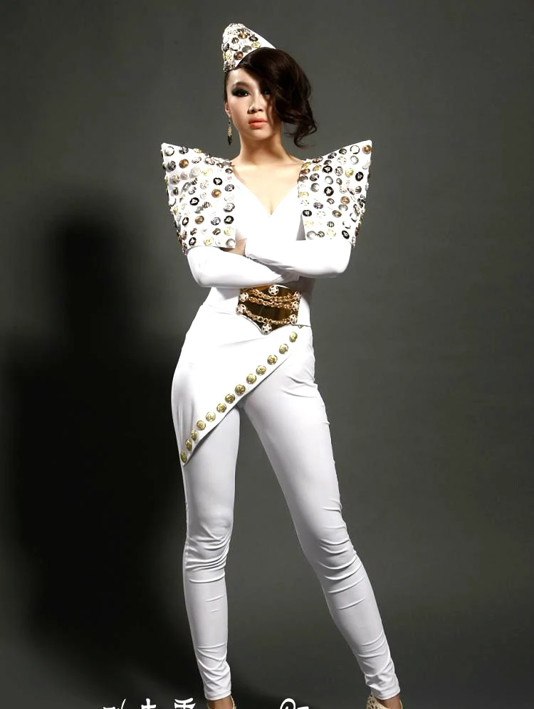 Sexy White Jumpsuit Female Adult Bodysuit DJ DS Singer Nightclub Party Costume Women'S Stage Leggings Beyonce Costume DL3980