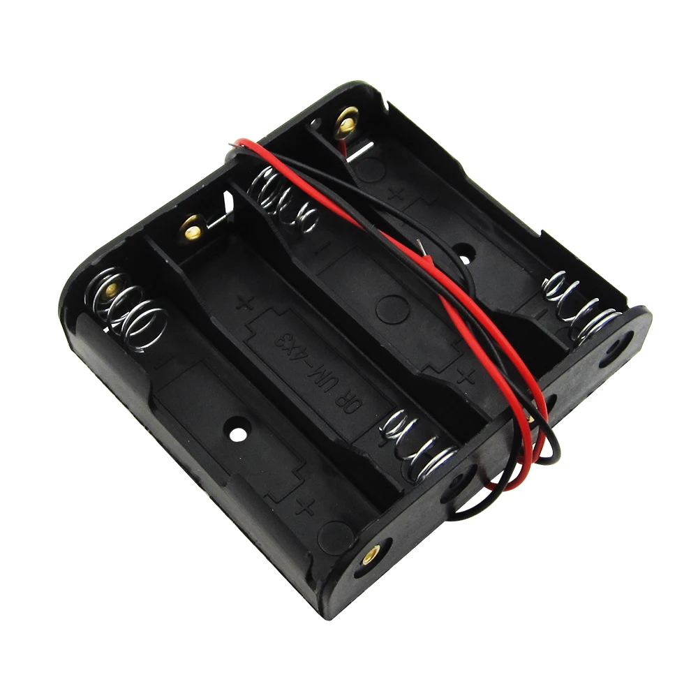 

4 x AA Battery Storage Case Plastic Box Holder with 6'' Cable Lead for 4pcs AA Batteries for Soldering Connecting Black