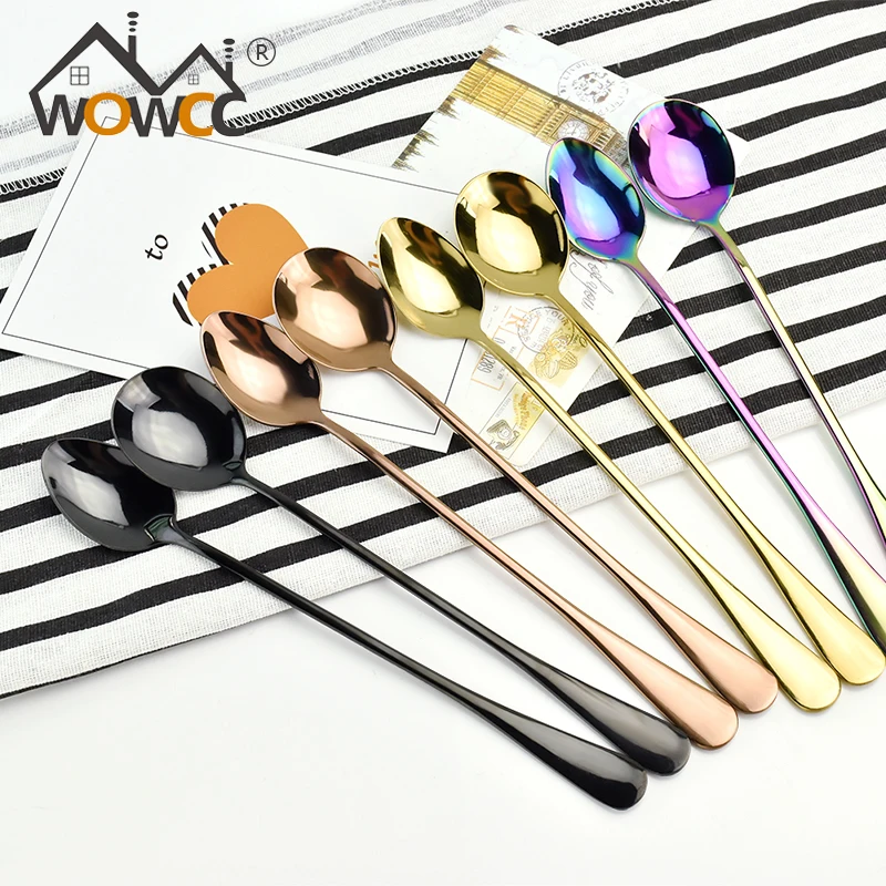 Кофейная и чайная ложка из нержавеющей стали с длинной ручкой кухонные красочные
