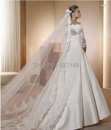 

Fashion 3M Lace Edge long Wedding Veils Top Quality Veil White Color Elegant Wedding Accessories Hot Sale