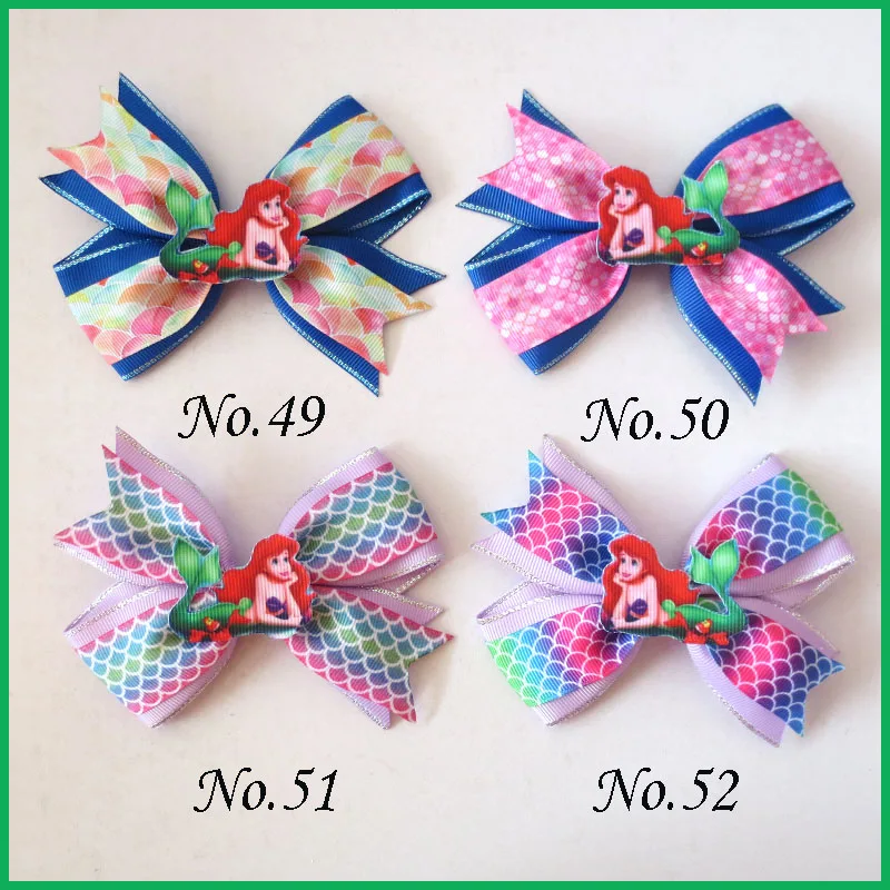 

50 BLESSING Girl 4.5" Two Tone Wing Hair Bow Clip Mermaid Princess Baby Rainbow