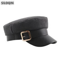 siloqin womens flat cap elegant novelty military hats 2019 new style belt metal buckle decoration warm caps female winter hat