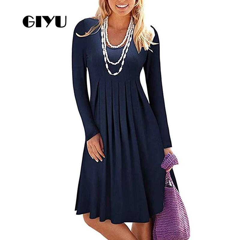GIYU 3XL Ruched Весна Осень женское Короткое платье повседневные платья с длинными