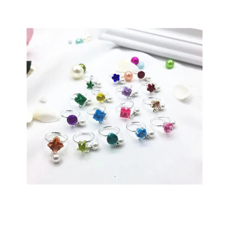36 Pcs Children's Heart Boxed New Pearl Diamond Ring Big Gem Fashion Hot Sale Simulation Drill Beauty Fashion Pretend Toy