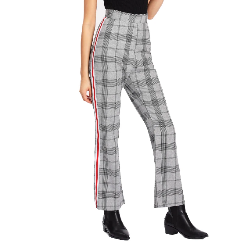 Мода 2018 клетчатые штаны для женщин высокая талия в полоску свободные лето/весна