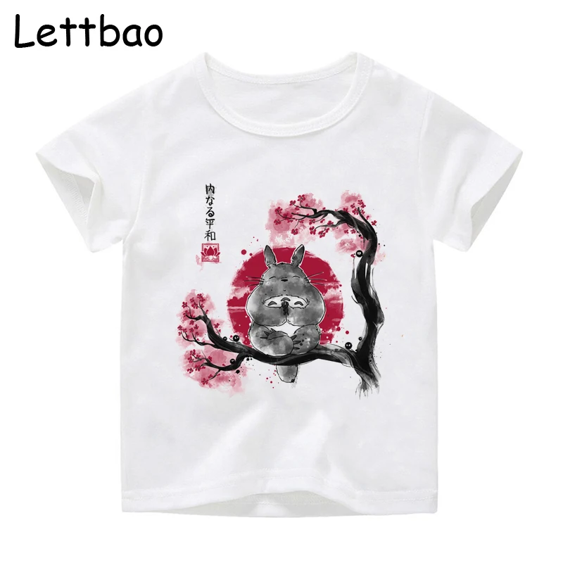 Totoro Inner Peace Sumi/Детская футболка с красным солнцем, Japanis, милая футболка для мальчиков, хлопковые белые футболки для девочек