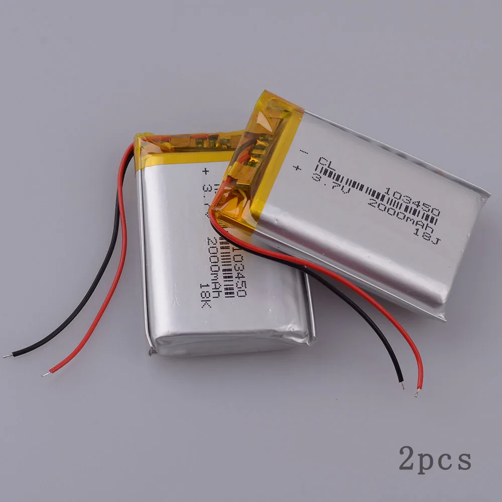 2pc 103450 3,7 V 2000MAH литий-полимерная аккумуляторная батарея для MP3 gps навигатора DVD рекордер гарнитура электронная книга камера - Цвет: 2pc