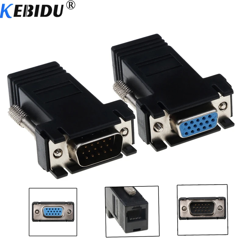 Kebidu Mini VGA удлинитель Женский/штекер к локальной сети Cat5 Cat5e/6 RJ45 Ethernet для ПК ТВ