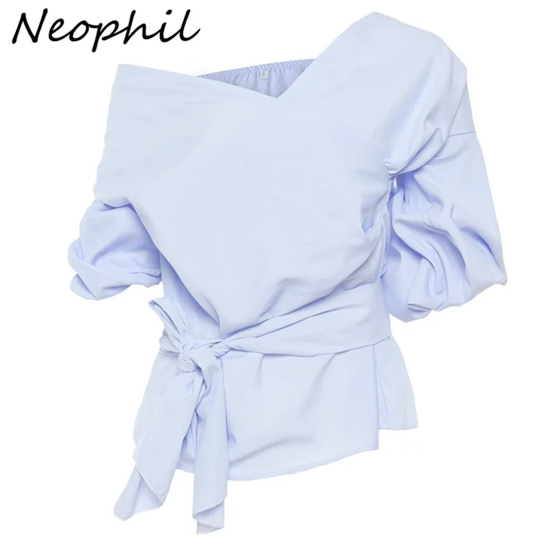 Neophil 2021 женские элегантные сине белые рубашки с v образным вырезом сексуальное