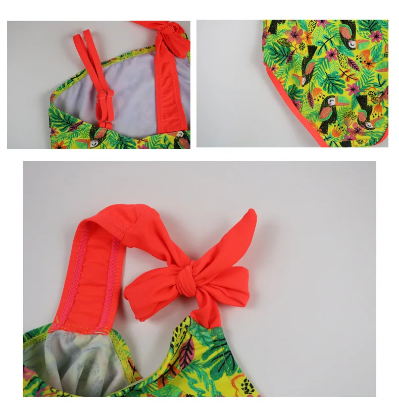 Цельный купальник с принтом птицы для девочек пляжная одежда новый детский