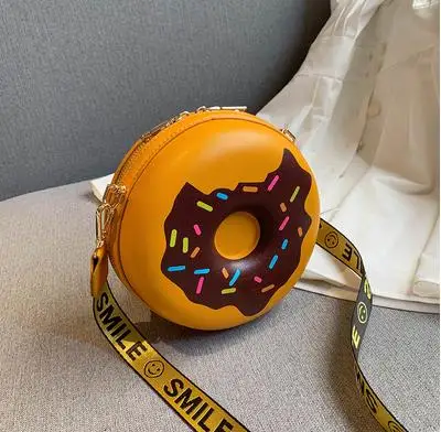 Цвет: желтый 3 Color Fun Cartoon Smiley Shoulder Strap Donut Design Girl's Round Shoulder Bag Handbag Crossbody Bag Women Casual Totes Pouch - Цвет: Цвет: желтый