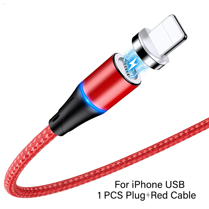 For iPhone Red Магнитный USB кабель Micro usb type C для iPhone 7 3A кабели быстрой зарядки для Xiaomi MI9 8 Android Phone QC 3,0 провод зарядного устройства - Цвет: For iPhone Red
