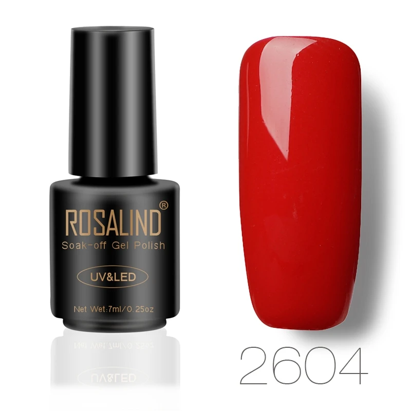 2604 ROSALIND 7 мл, флакон, черный цвет, чистый цвет, набор для полировки ногтей, лак, УФ светодиодный, впитывающий Полупостоянный лак для ногтей - Цвет: 2604