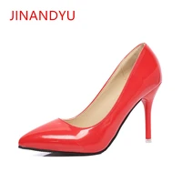 ladies shoes woman high heel wedding shoes patent black red women pumps pointed toe sexy stilettos high heels