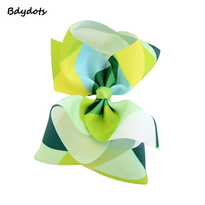 

12Pieces 6 Inch New Rainbow Grosgrain Ribbon Bow With Hair Clip Kids Cartoon Boutique Gradient Hair Accessories