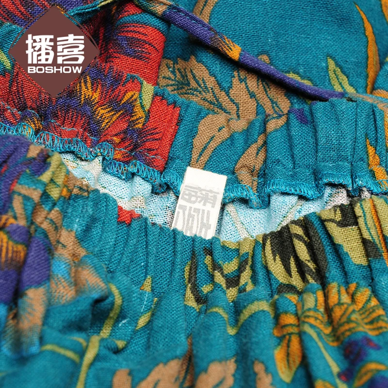 Женская юбка BOSHOW хлопковая льняная с цветным принтом оригинальный дизайн на