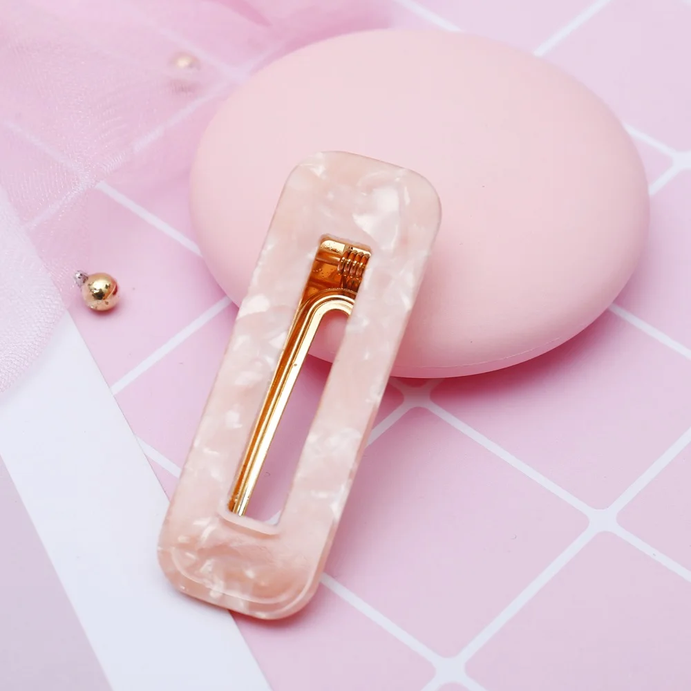 Pink-square 2 шт. мраморные заколки для волос для девочек, корейская уксусная кислота, заколка для волос, геометрические квадратные модные леопардовые клипсы утконос, аксессуары для волос - Цвет: Pink-square