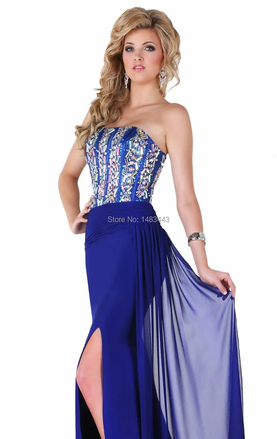 Vestido New Arrival 2015 Hot Sale Royal Color Sexy Sweetheart Backless Split Side Prom Evening Dresses Long Chiffon Gowns Dress | Свадьбы и