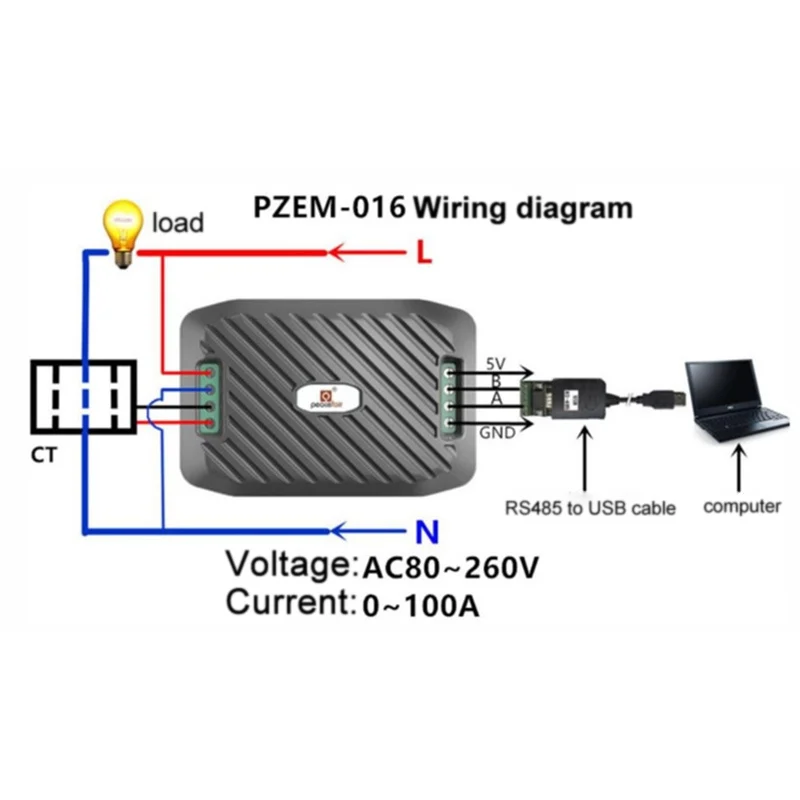 AC Мощность энергии метр 220V 100A RS485 Modbus электроэнергии кВтч для Homekit PZEM 016 с