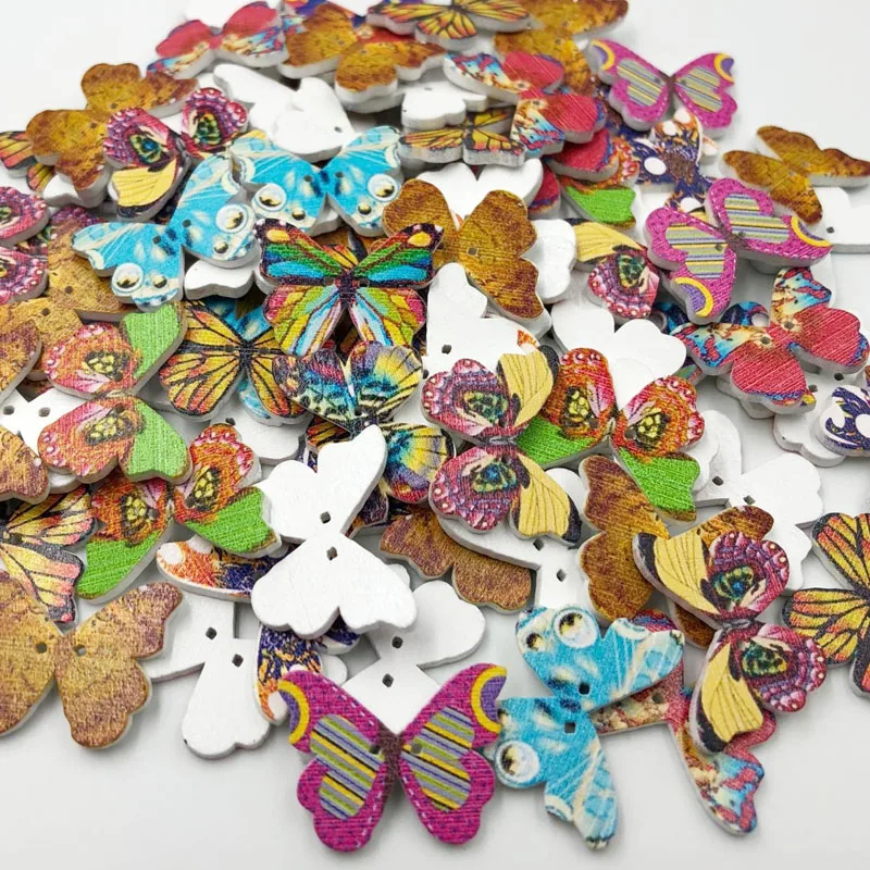 50 шт., блестящие пуговицы-бабочки для рукоделия, скрапбукинга, Швейные Аппликации WB175