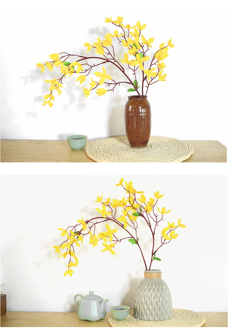 Erxiaobao желтый Jasminum Nudiflorum Lindl Искусственные цветы с зеленым листом настольный домашний Свадебный декор Шелковый искусственный цветок