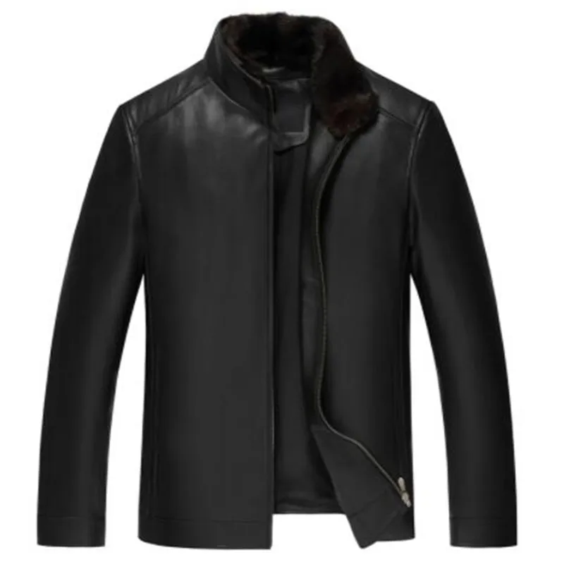 

Genuine Leather Jacket Winter Warm Coat Mink Fur Collar Rabbit Casual Sheepskin Coat New Designer Leather Jackets Loose Size 5XL