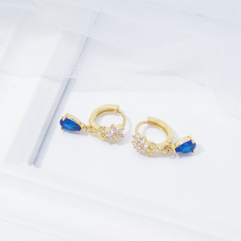 Blue flower gold filled hoop earrings for women crystal zircon fashion jewelry brincos pendientes mujer moda 2019 | Украшения и