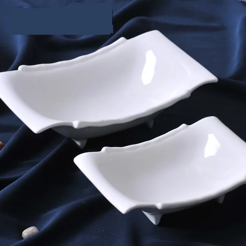 Concise Ceramic Footed Rectangle Serving Dish Set Decorative Porcelain Dining Plate Tableware Ornament Craft for Pudding and Pie | Дом и сад