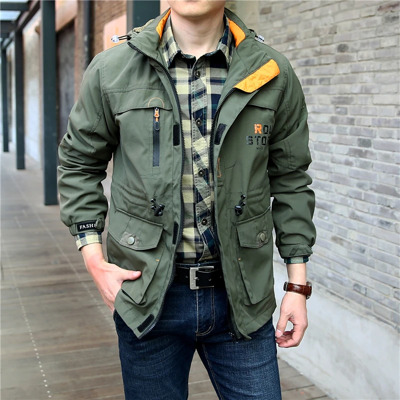 Весенняя Мужская куртка, повседневная, плюс размер, 5XL, 6XL, тонкая, с капюшоном, водонепроницаемая, военная, армейская куртка, на молнии, пальто, мульти карман, ветровка для мужчин