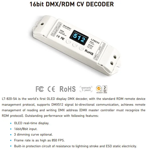 LT-820-5A 4 канала RGBW полосы декодер LED DMX-PWM декодер(8/16 бит дополнительно светодиодный Светодиодный дисплей) 5A* 4 канала Max 20A выход