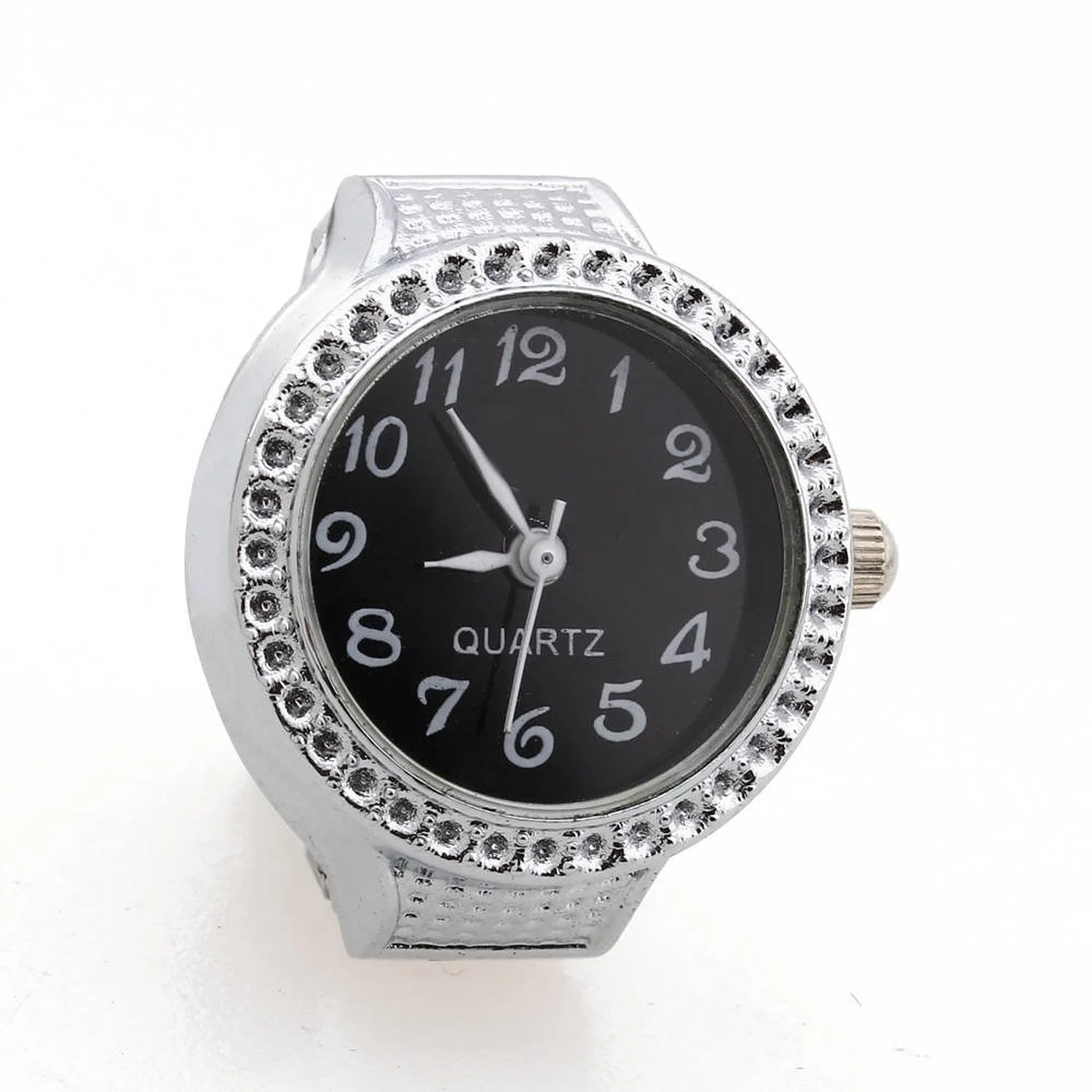 

YCYS-Ring Watch Quartz Silver Alloy Black Sphere for Women Dame
