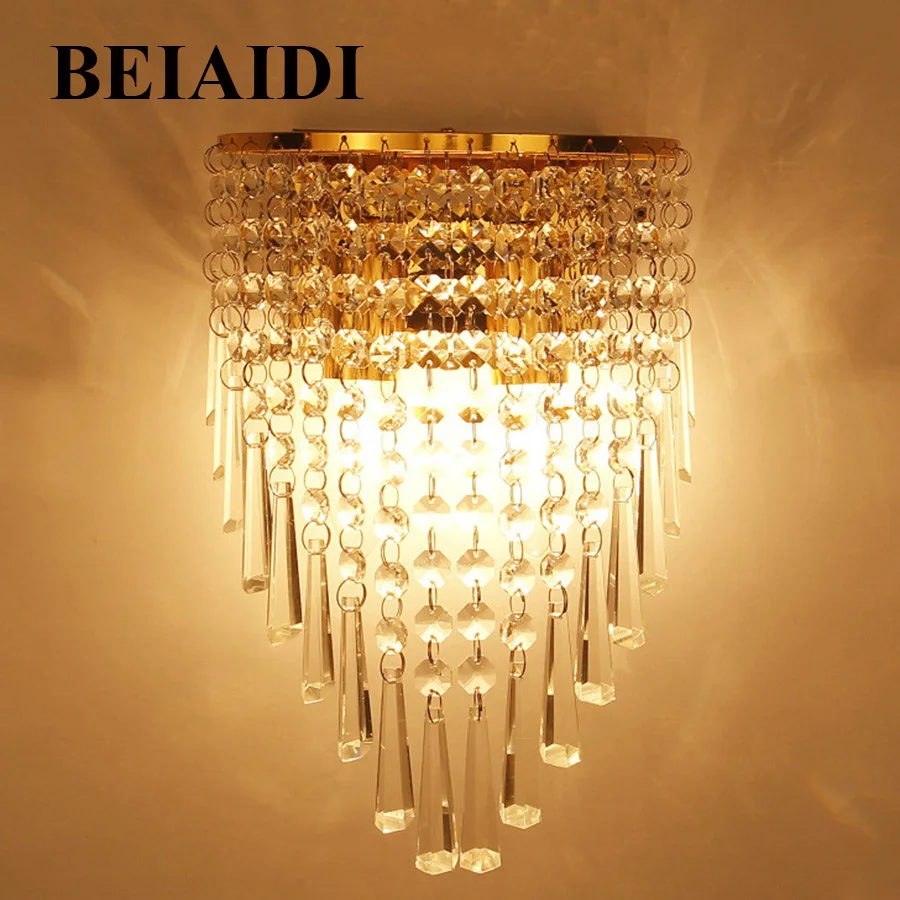 

BEIAIDI Modern Simple Crystal Led Wall Lamps With E14 Base Bedroom Bedside Wall Light Living Room Dining Room Stair Wall Lights
