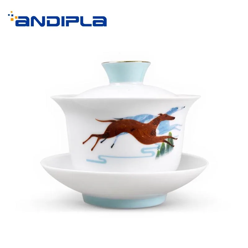 

150ml Brief Gaiwan Ceramic Porcelain Hand Painted Animal Pattern Vintage Drinkware Teaware Tea Ceremony Tea Tureen Tea Bowls