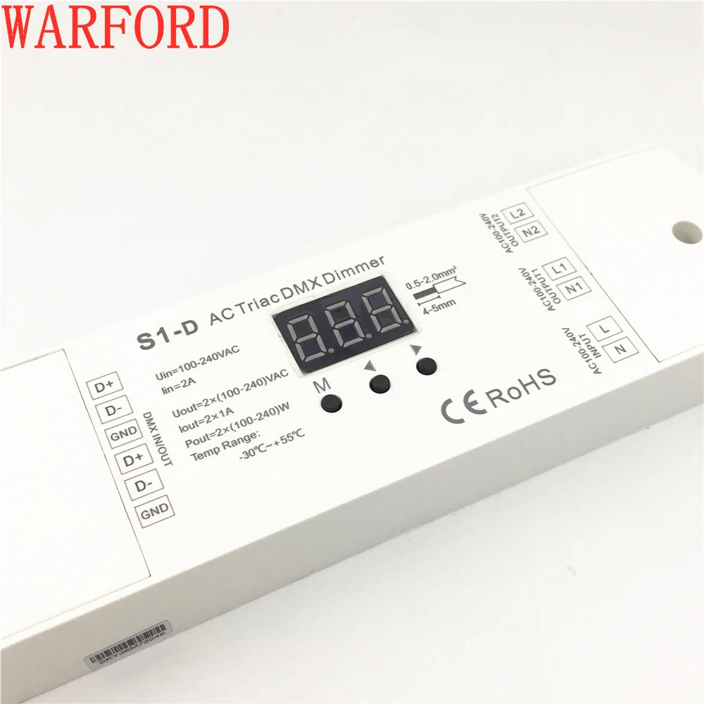 S1 D AC100 240V 100 240 Вт 2 канала ТРИАК DMX диммер двухканальный выход кремния 512