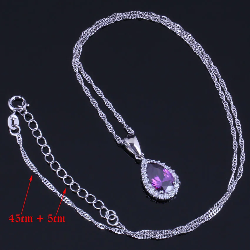 Divine Purple Cubic Zirconia White CZ Silver Plated Jewelry Sets Earrings Pendant Chain Ring V0327 | Украшения и аксессуары