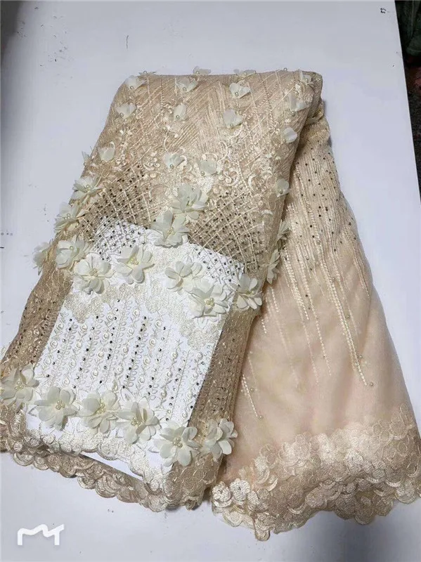 3D цветок Французский Фотофон голубой бисер хлопковый шнур Тюль нигерийская