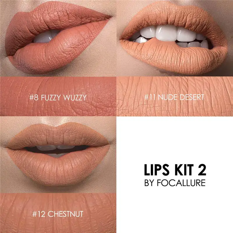 kit2 FOCALLURE бархатная губная помада набор водостойкая телесного цвета Batom макияж не липкая матовая губная помада - Цвет: kit2