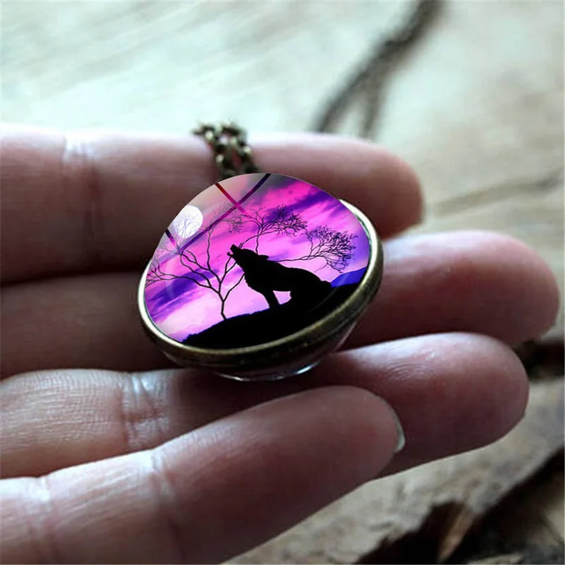 XUSHUI XJ Creative Double Sided Glass Ball Pendant Howling Wolf and Moon Necklace Chain Women Vintage Jewelry Christmas Gifts | Украшения и