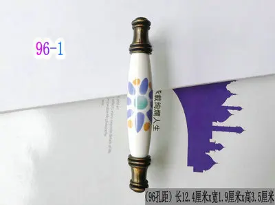 96mm hole spacing -1 Средиземноморская Ретро керамическая ручка ручная роспись керамические ручки полоса белая и синяя фарфоровая дверная ручка для ящика шкафа - Цвет: 96mm hole spacing -1