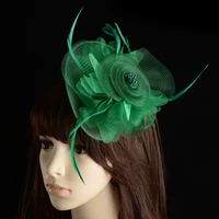 multi layer vintage veil floral hat tiara with stamens sinamay fascinator with feathers bridal headdress women hair accessories