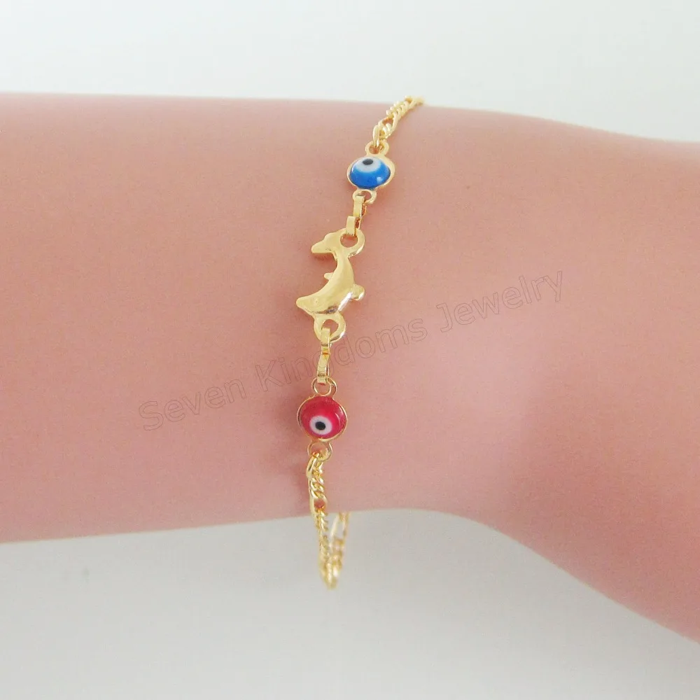 Дельфин evil eye красочные глаза тонкие Фигаро цепочек соответствующие-желтое