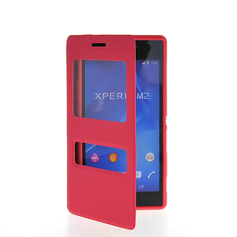 Чехол из искусственной кожи с двойным окном для Sony Xperia M2 4 8 дюйма задняя крышка