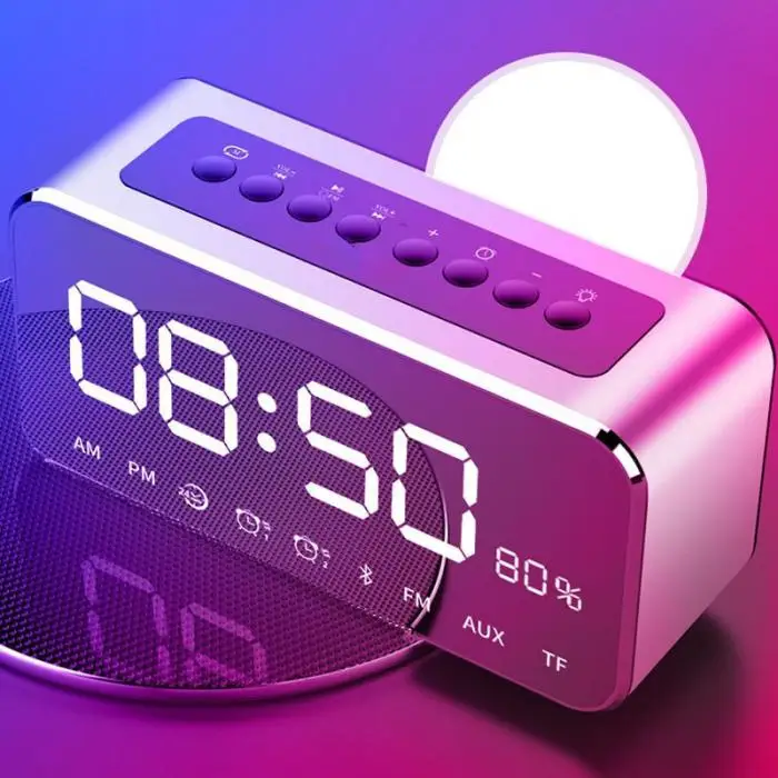 Модный Bluetooth динамик с fm-радио, будильник, mp3-плеер, светодиодный, стерео динамик, зеркальные часы MYDING