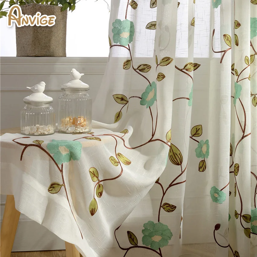 Лен/хлопок вышитые прозрачные Занавески 2 цвета Тюль окна скрининг для спальни