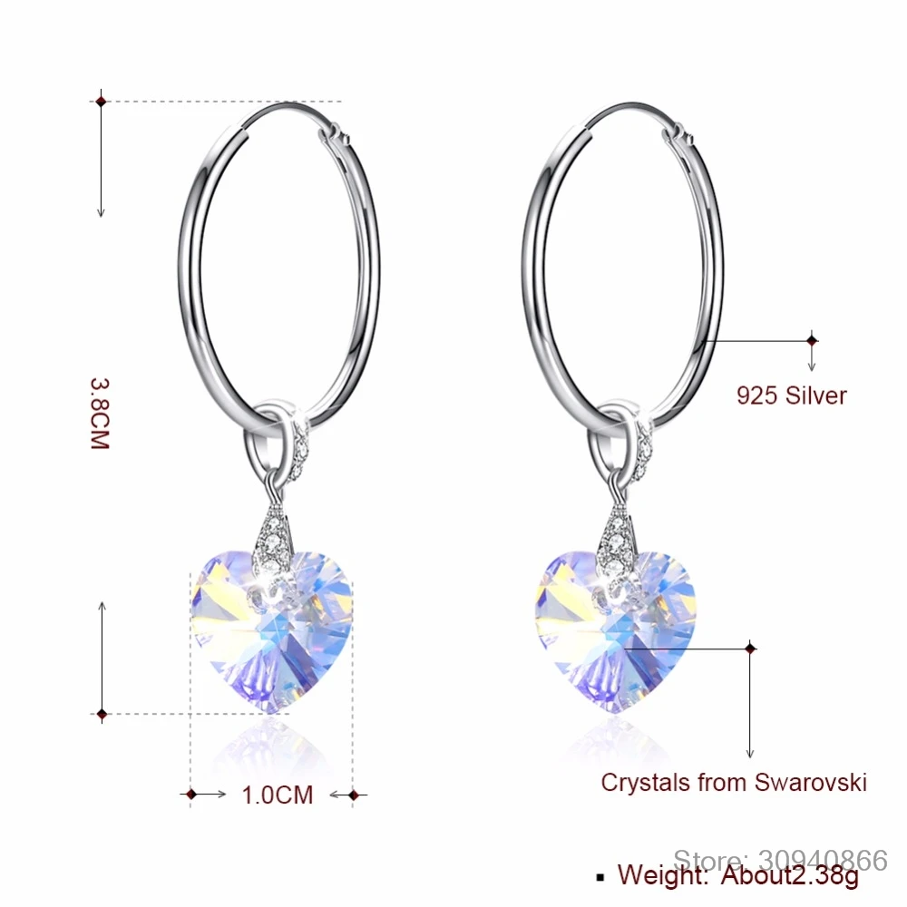 Изысканные ювелирные изделия, сделанные с сердцем кристаллами Swarovski, висячие серьги, настоящее Серебро S925 пробы, длинные серьги на годовщину, винтажный подарок