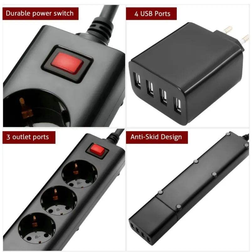 Smart портативный Desktop Съемная 4 USB путешествия зарядное устройство 3 ЕС мощность