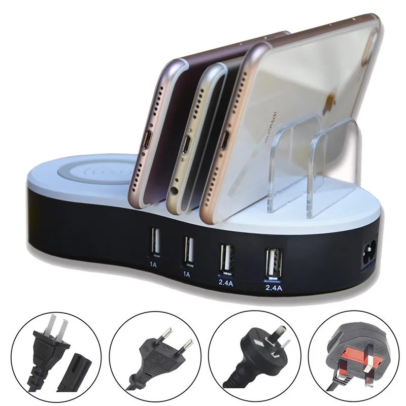 4 USB Charging + 1 Wireless Multi-Port Universal Chargers Station Travel Wall Charger Desktop Mobile Phone for Samsung | Мобильные