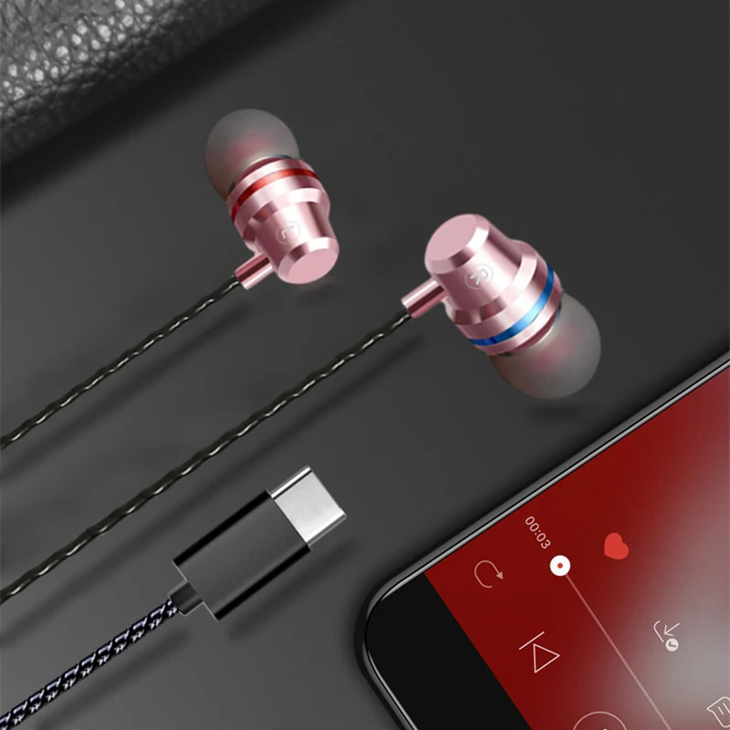 Розовый Наушники 9D usb type C, гарнитура с mi crophone, стерео наушники type-C, наушники для Xiaomi mi Mix 2s 8 SE 6X huawei P20 Honor 10 - Цвет: Розовый