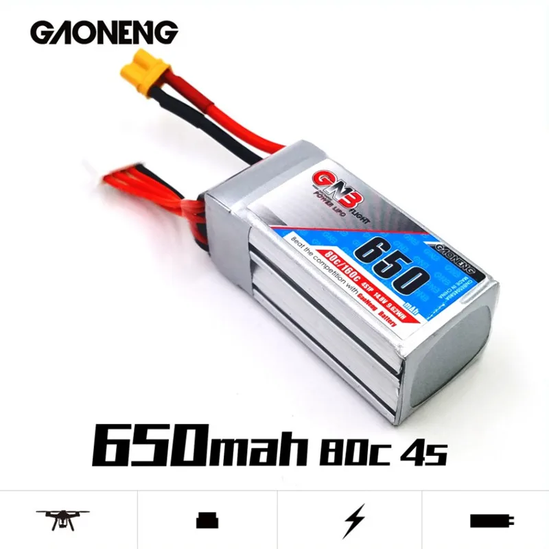 2 шт Gaoneng GNB перезаряжаемый аккумулятор 650mAh 14,8 V 4S 80C/160C Lipo аккумулятор XT30 разъем для FPV Cine Whoop BetaFPV Дрон RC Квадрокоптер